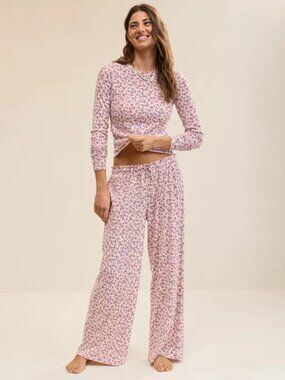 Aerie Off-Duty Pointelle Trouser PJ (XS, Pink Petal)